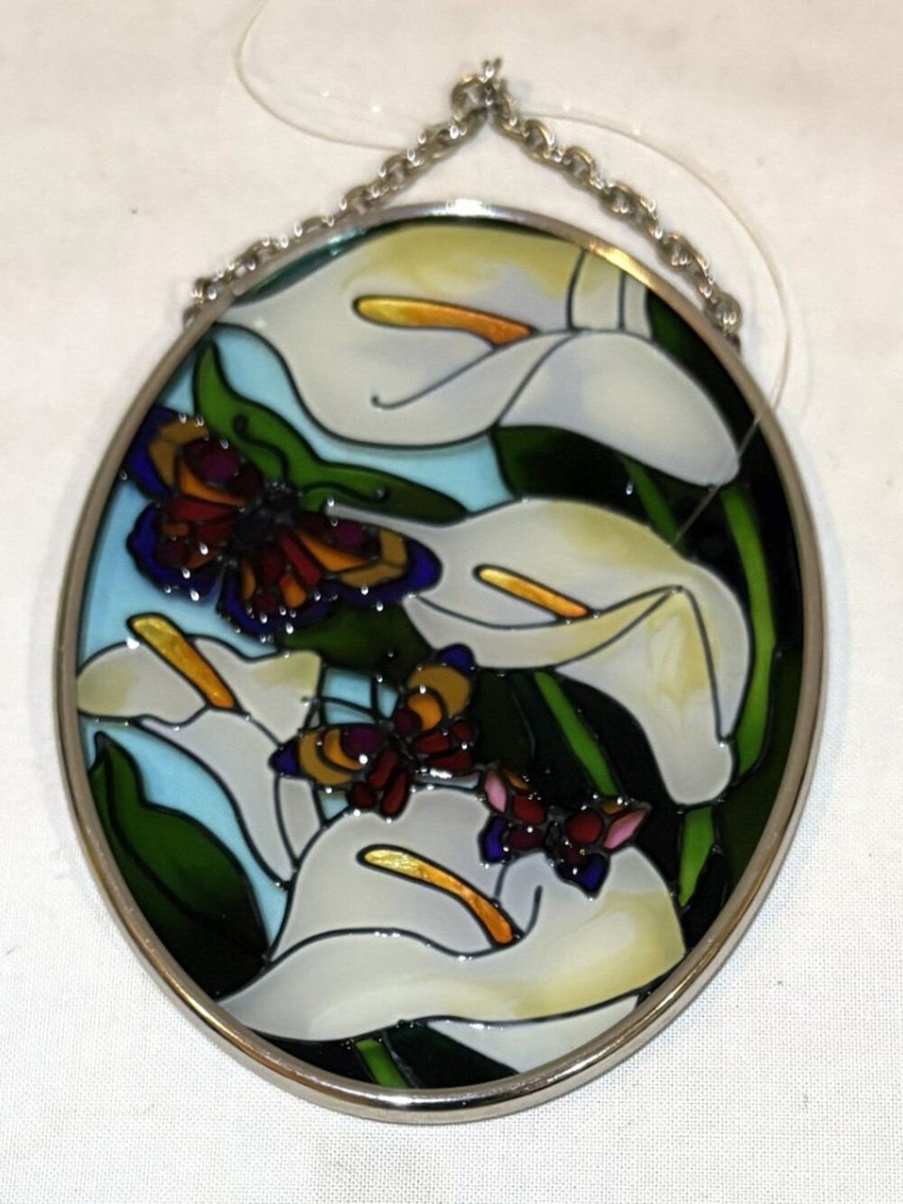 Joan Baker Designs Hand Painted Cala Lily Oval Glass Suncatcher Window Decor